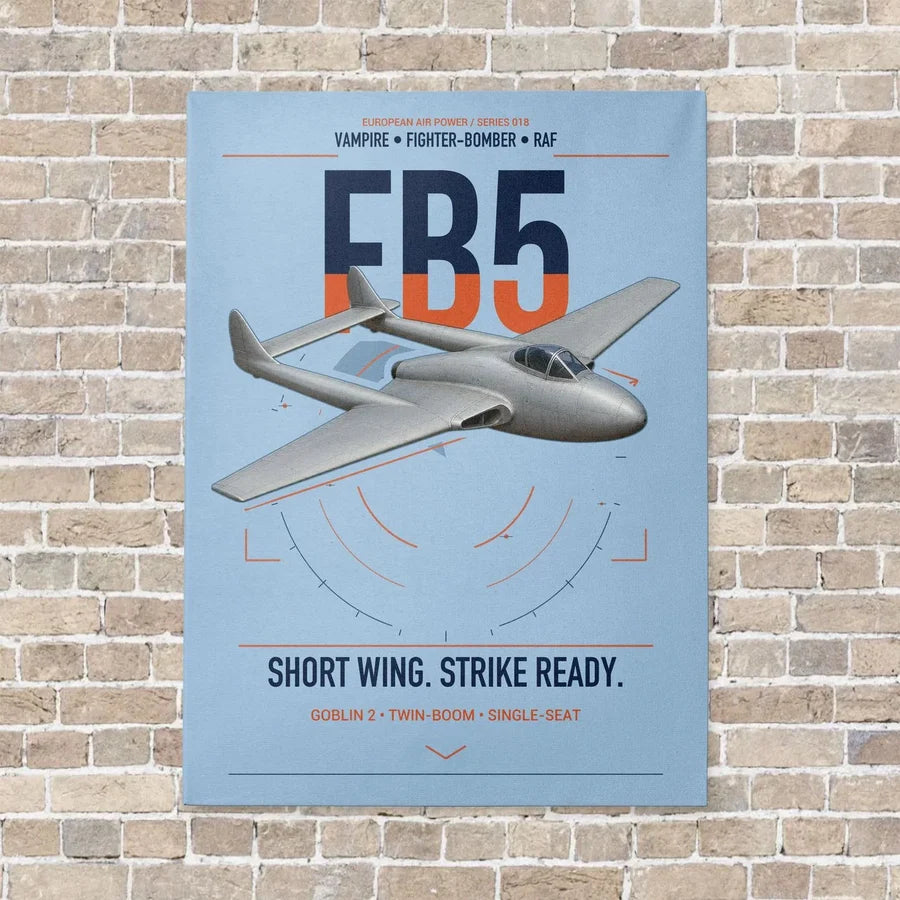 de Havilland Vampire FB5 vertical canvas print - no frame - light blue background