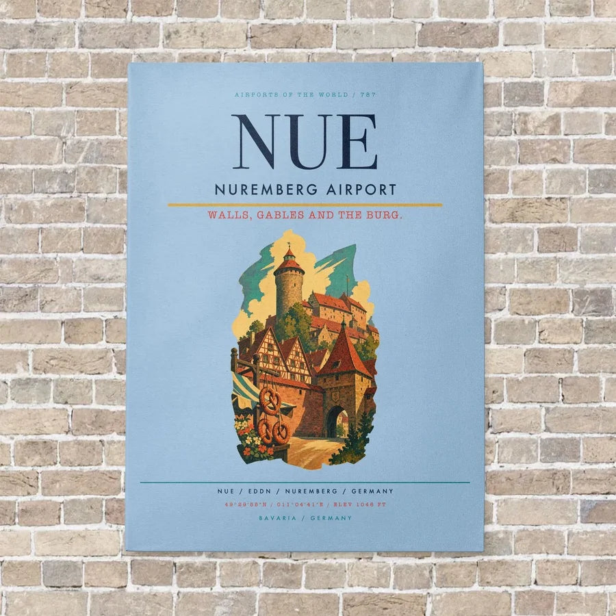Nuremberg Airport NUE vertical canvas print - no frame - light blue background
