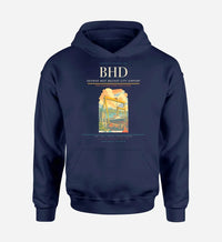 Thumbnail for George Best Belfast City Airport (BHD) design on navy blue hoodie single-side print