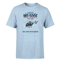 Thumbnail for MD Helicopters MD 500E design on light blue t-shirt, single-side print