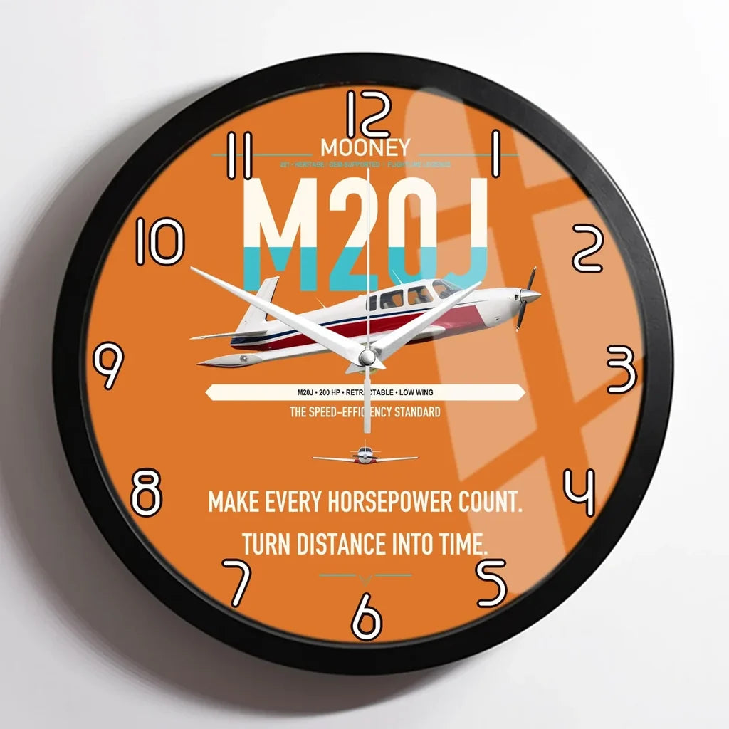 Mooney M20J 201 design on orange framed wall clock