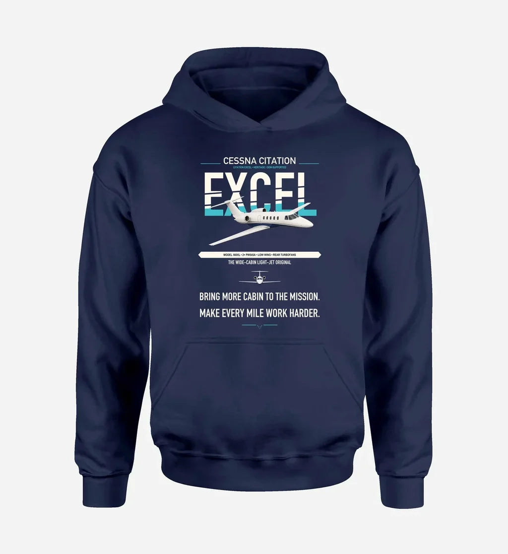 Cessna Citation Excel design on navy blue double-side hoodie, single-side print