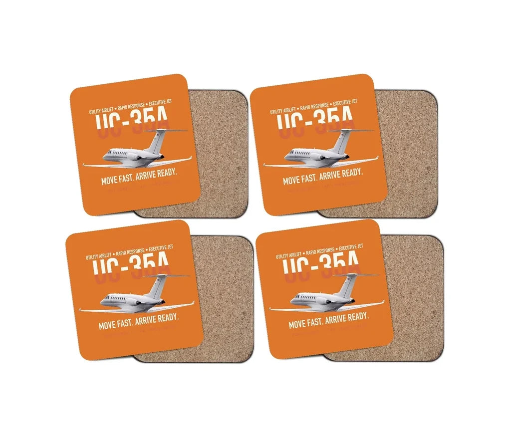 UC-35A Citation Ultra Rapid Utility Airlift design on orange 4 pieces set coaster