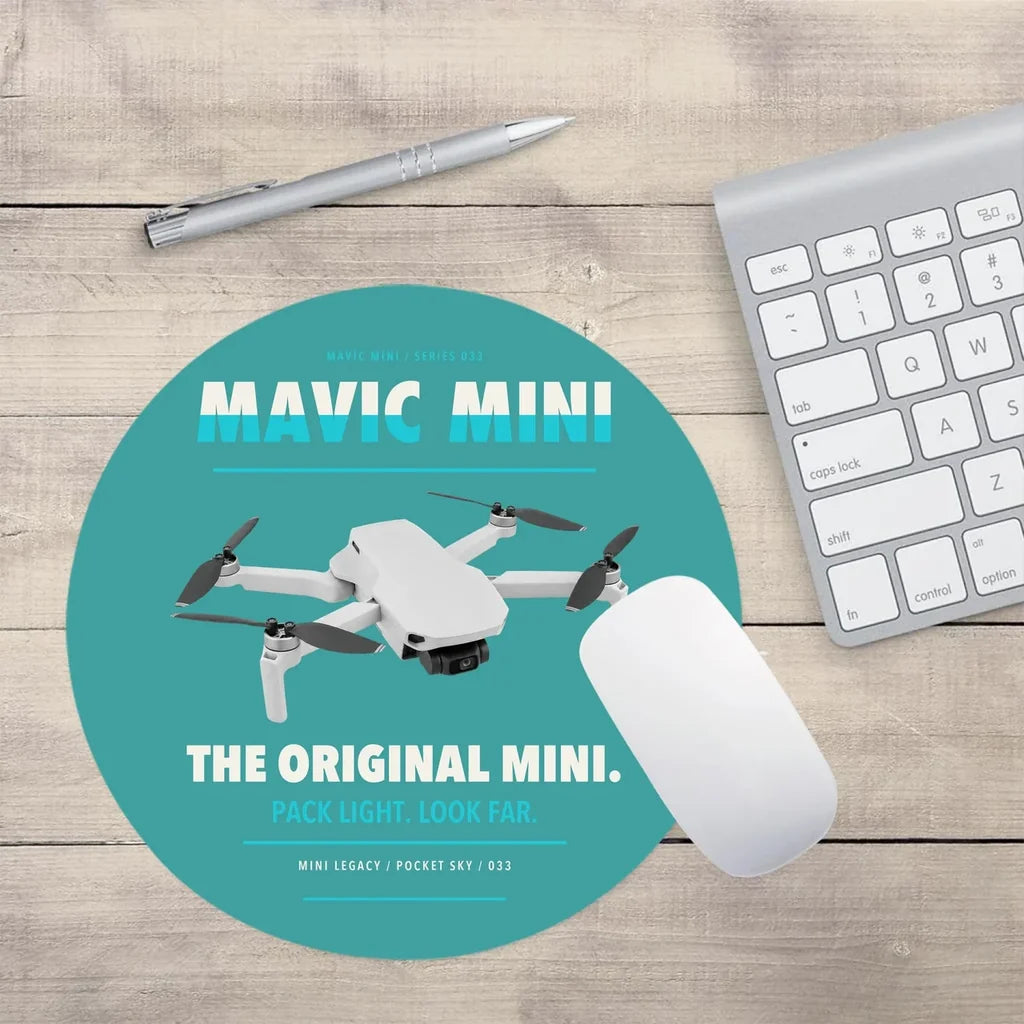 DJI Mavic Mini design on turquoise round mouse pad