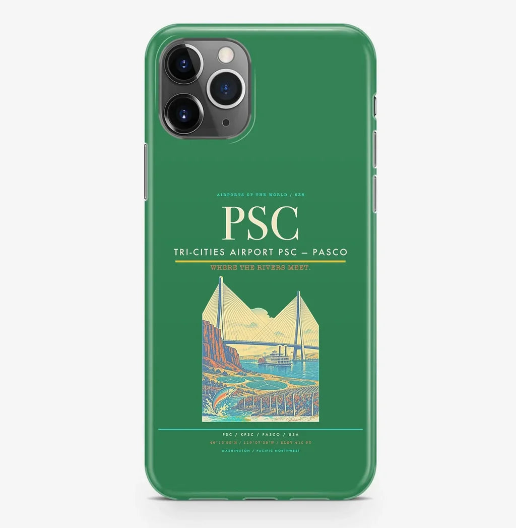 Pasco Airport (PSC) design on green iPhone 16 Pro MagSafe case