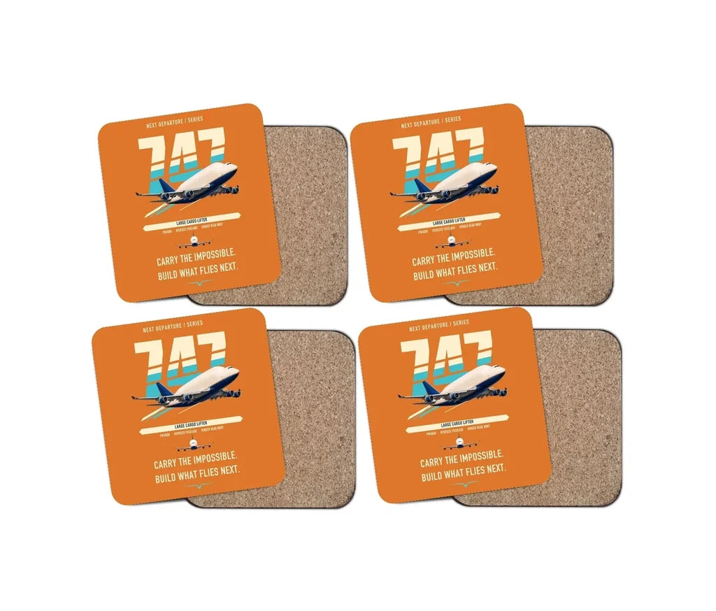 Boeing 747-400 Dreamlifter design on orange 4 pieces set coaster