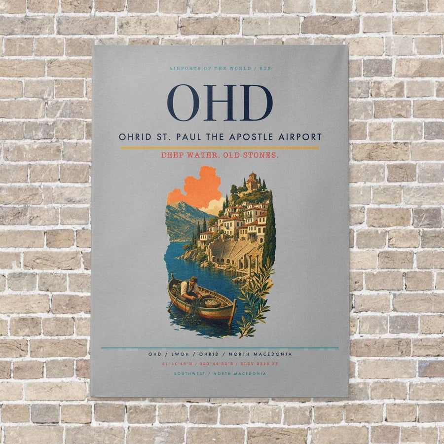 Ohrid St. Paul the Apostle Airport OHD vertical canvas print - no frame - light gray background