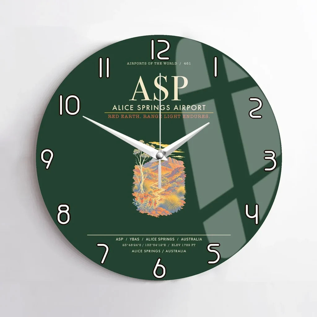 Alice Springs Airport ASP Wall-Clock No-Frame - Dark Green