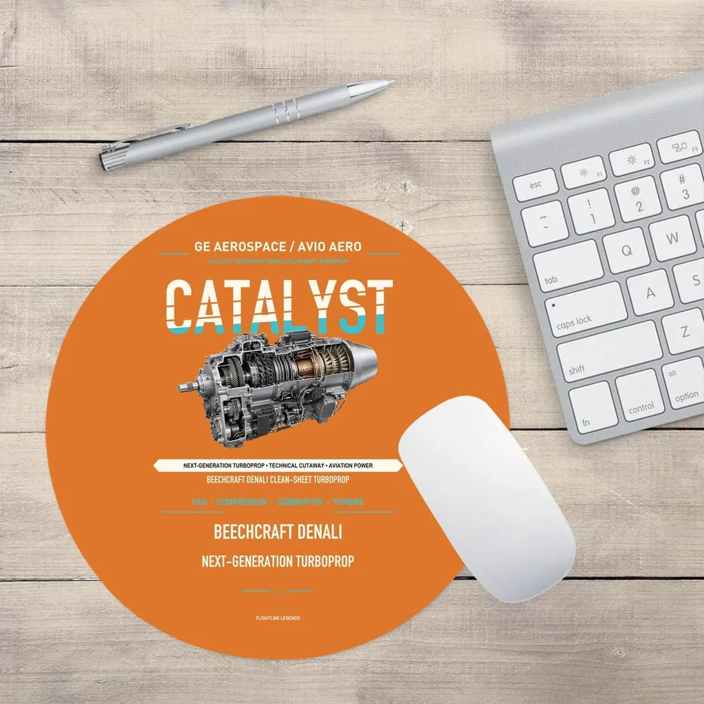 CATALYST design on orange round mouse pad
