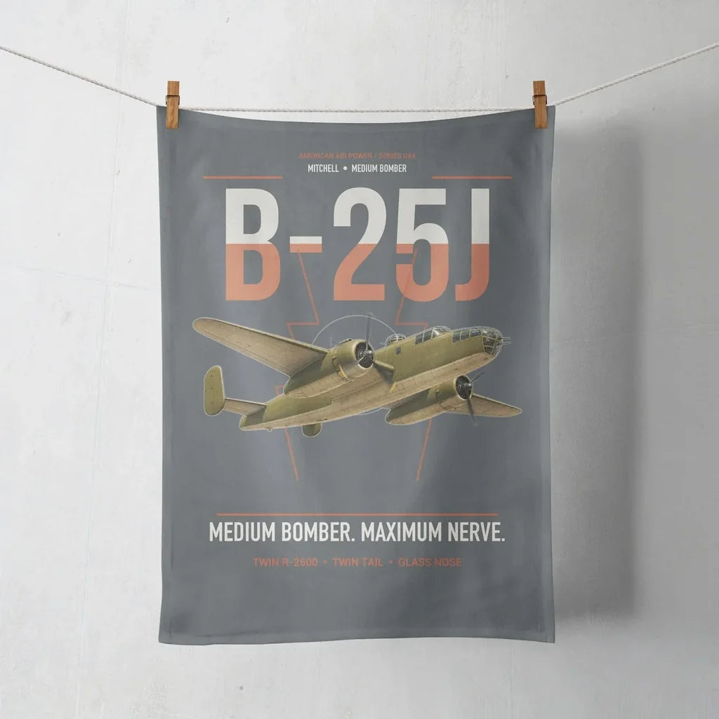 B-25J Mitchell design on gray towel