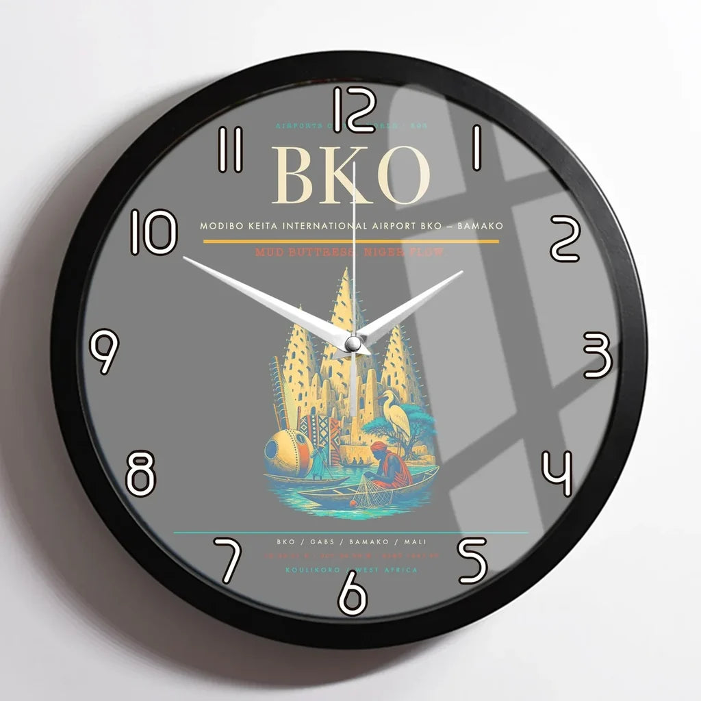 Modibo Keita International Airport (BKO) design on gray framed wall clock