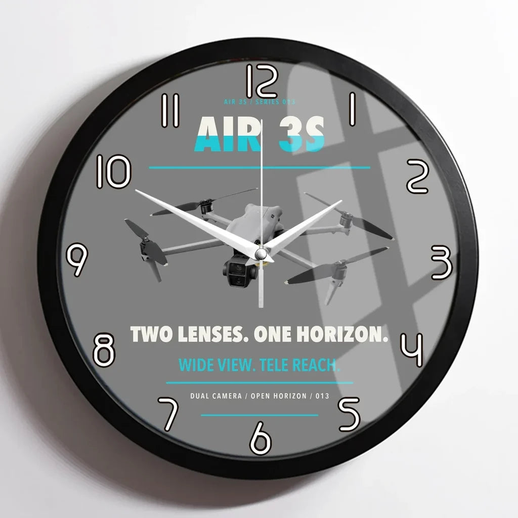 DJI Air 3S design on gray framed wall clock