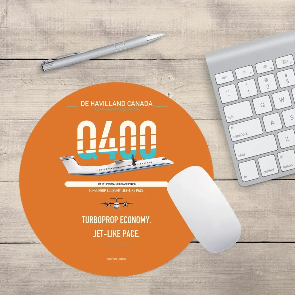 De Havilland Dash 8-400 design on orange round mouse pad