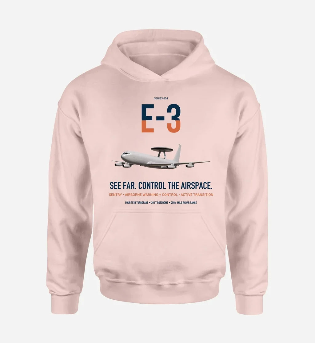 E-3 Sentry AWACS design on pink double-side hoodie, single-side print