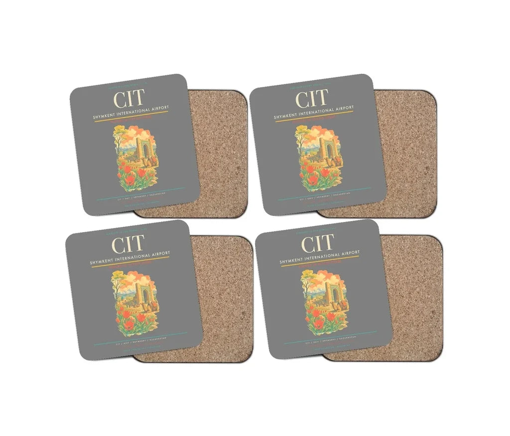 Shymkent International Airport (CIT) design on gray 4 pieces set coaster