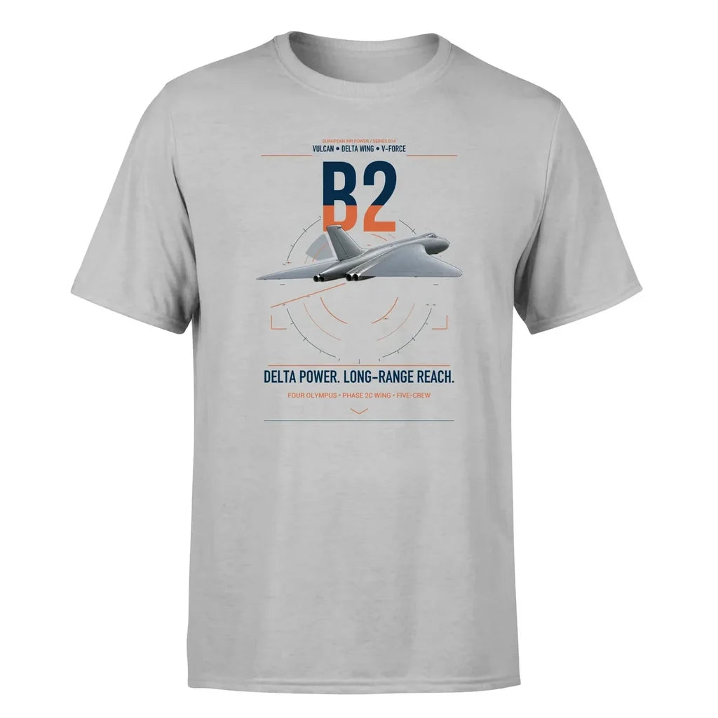 Avro Vulcan B2 design on light gray t-shirt, single-side print