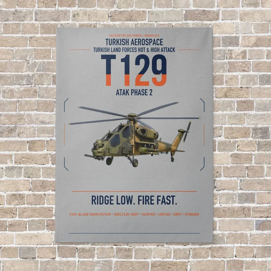 Turkish Aerospace T129 ATAK Phase 2 vertical canvas print - no frame - light gray background