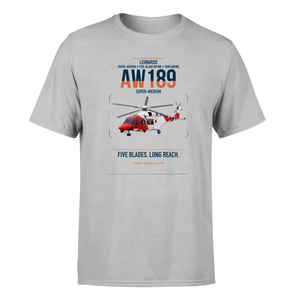 Leonardo AW189 design on light gray t-shirt, single-side print