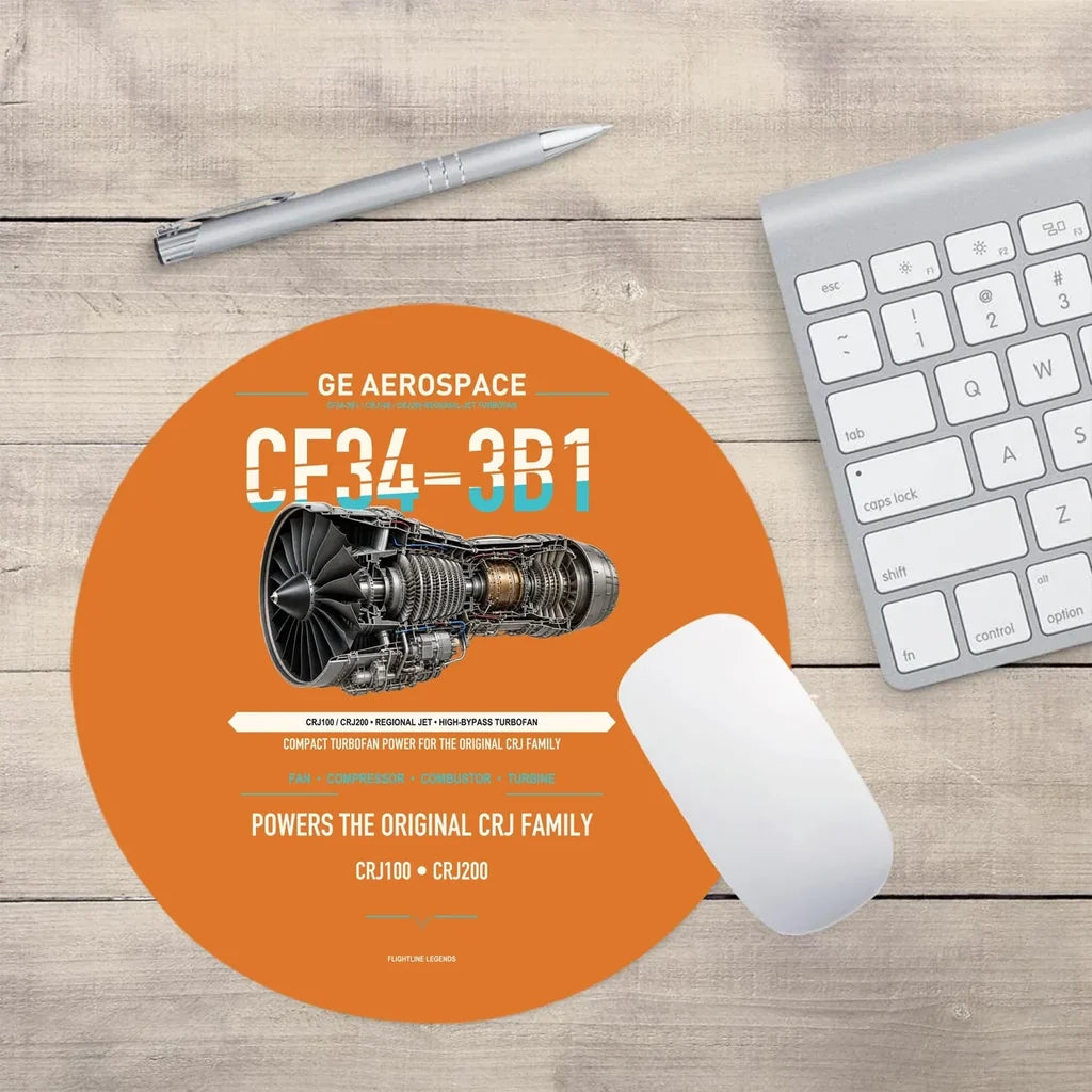CF34-3B1 design on orange round mouse pad