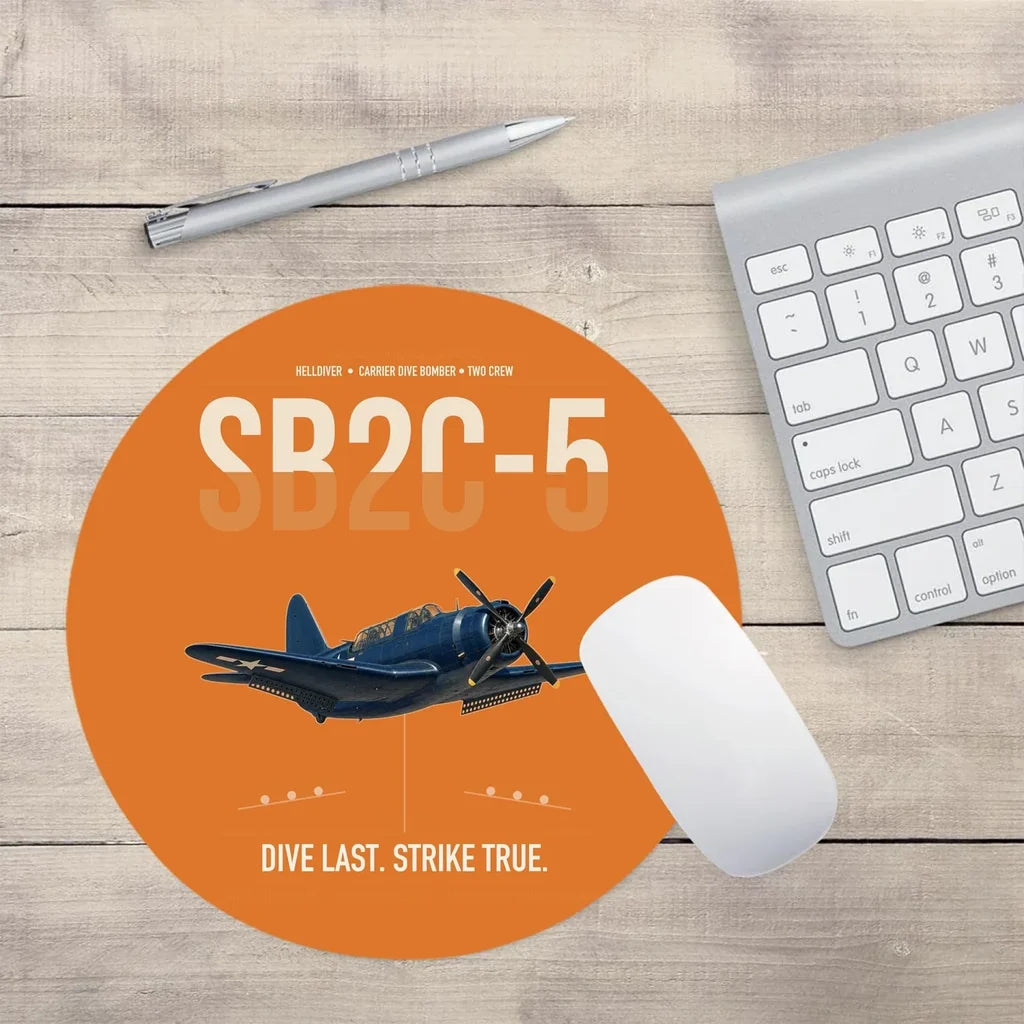 SB2C-5 Helldiver design on orange round mouse pad