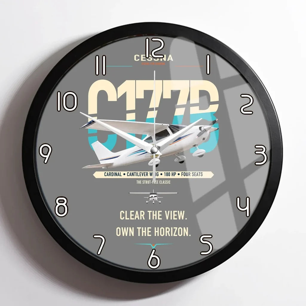 Cessna 177B Cardinal design on gray framed wall clock