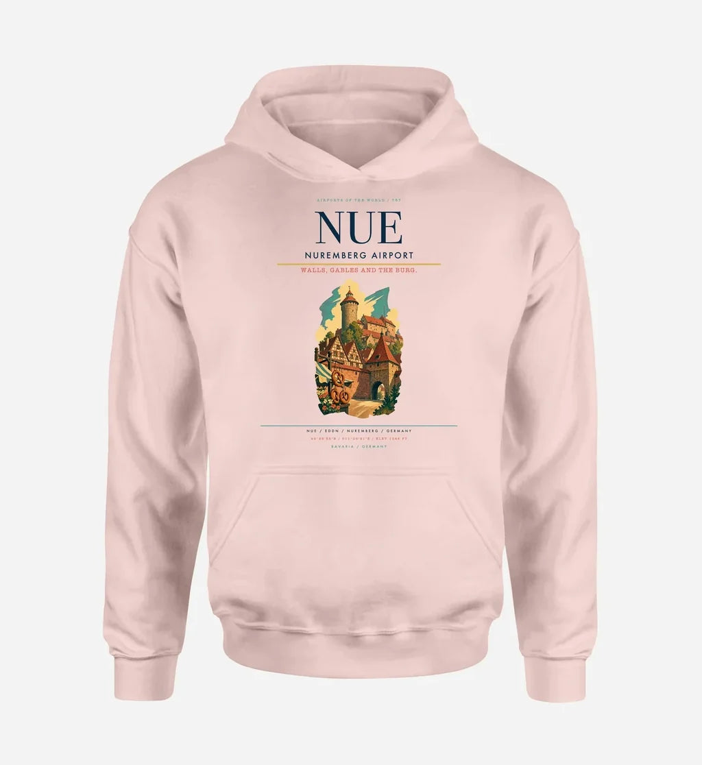 Nuremberg Airport (NUE) design on pink hoodie single-side print