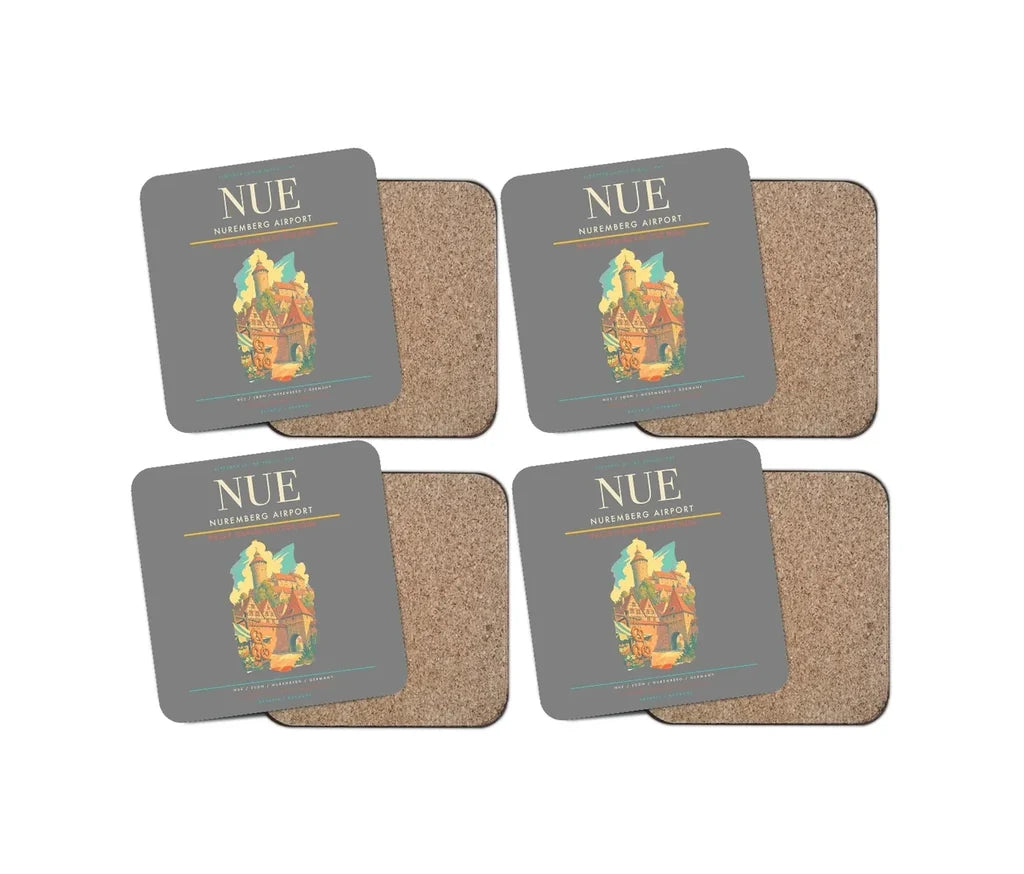 Nuremberg Airport (NUE) design on gray 4 pieces set coaster
