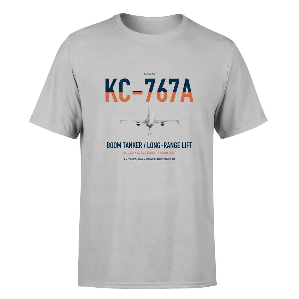 Boeing KC-767A design on light gray double-side t-shirt, single-side print