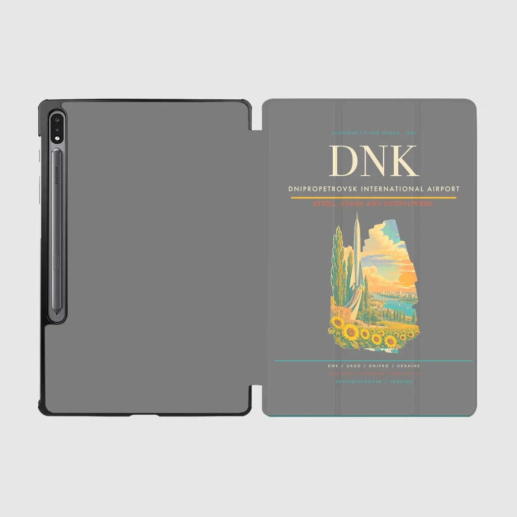Dnipropetrovsk International Airport (DNK) design on gray samsung tablet tablet case