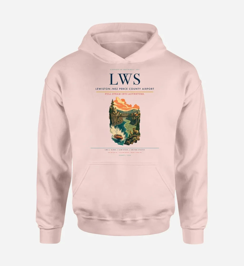 Lewiston–Nez Perce County Airport (LWS) design on pink hoodie single-side print