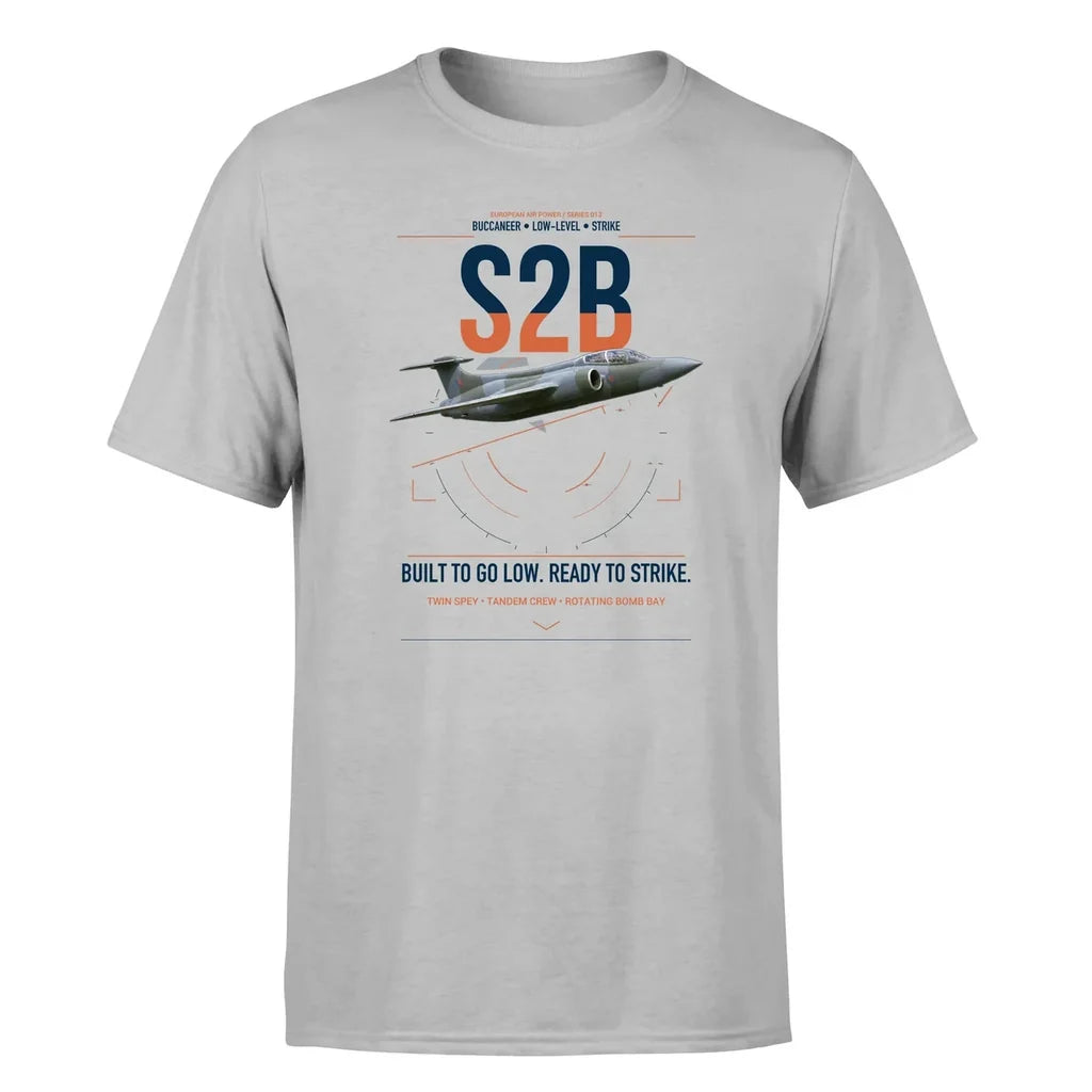 Blackburn Buccaneer S2B design on light gray t-shirt, single-side print