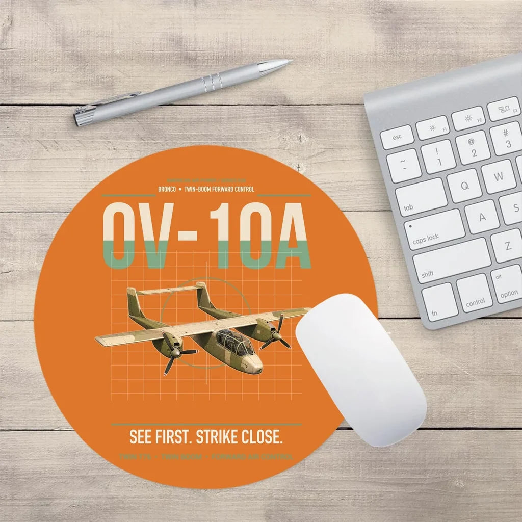 OV-10A Bronco design on orange round mouse pad