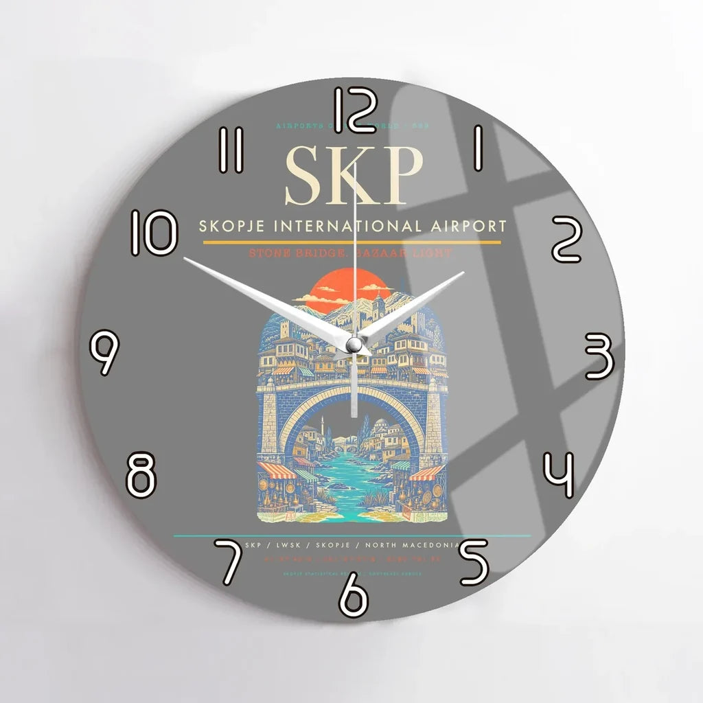 Skopje International Airport SKP Wall-Clock No-Frame - Gray