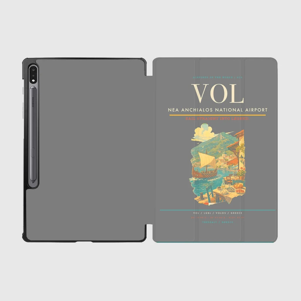 Nea Anchialos National Airport (VOL) design on gray samsung tablet tablet case