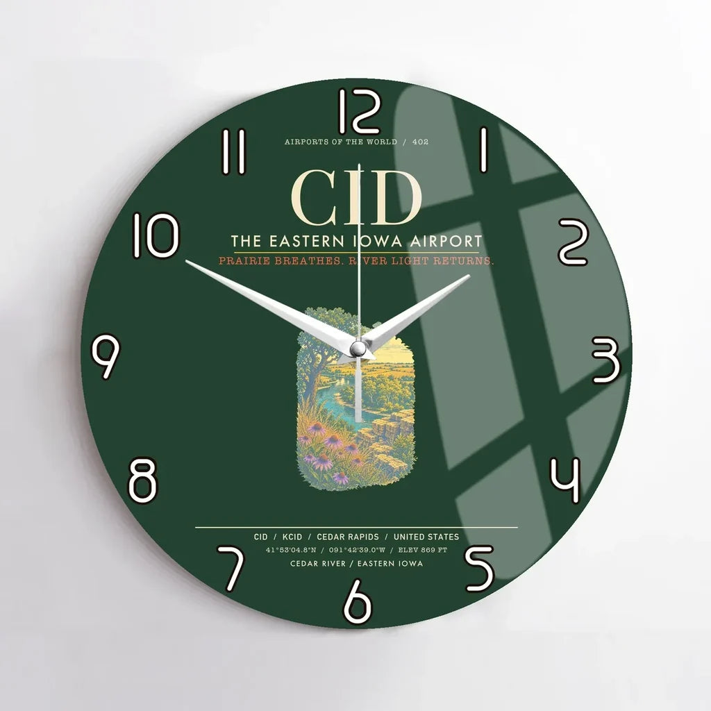 The Eastern Iowa Airport Cedar Rapids CID Wall-Clock No-Frame - Dark Green