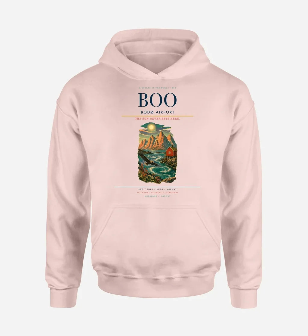 Bodø Airport (BOO) design on pink hoodie single-side print