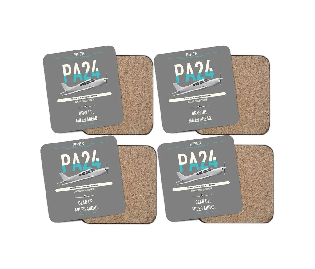 Piper PA-24-250 Comanche 250 design on gray 4 pieces set coaster