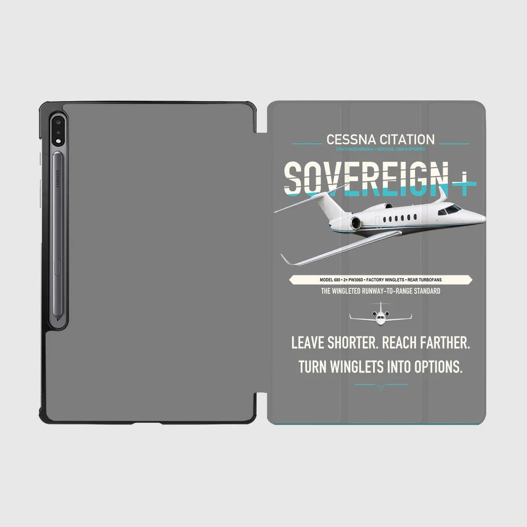 Cessna Citation Sovereign+ design on gray samsung tablet tablet case