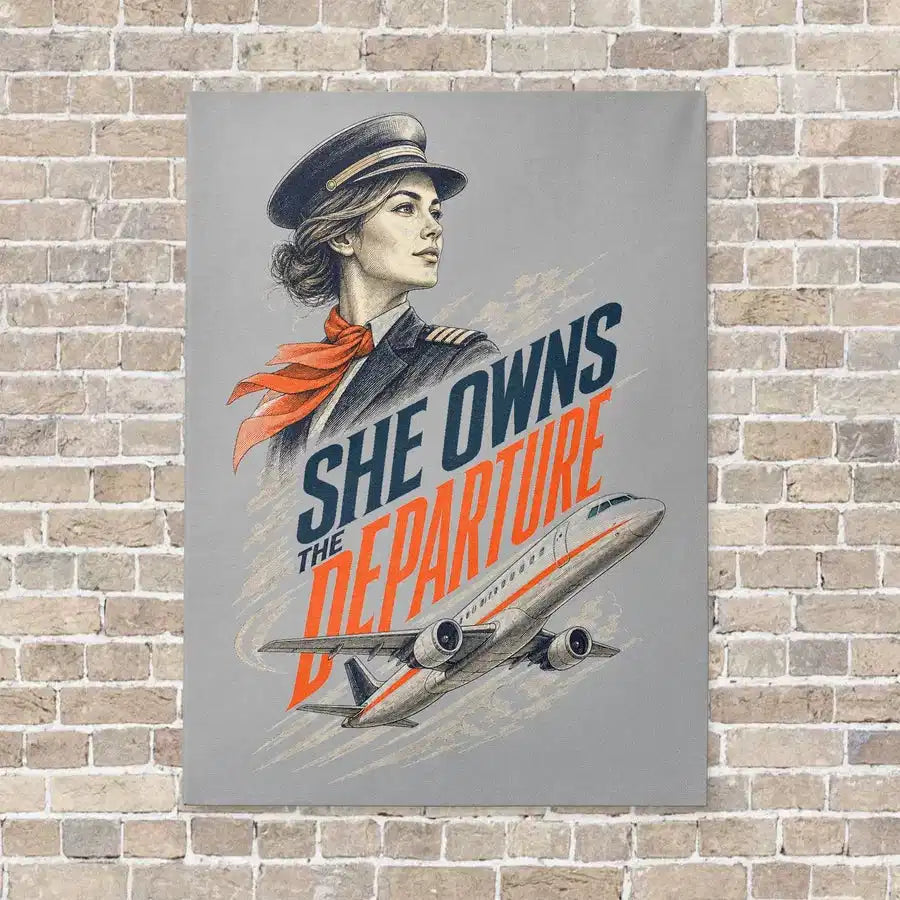 She Owns The Departure vertical canvas print - no frame - light gray background
