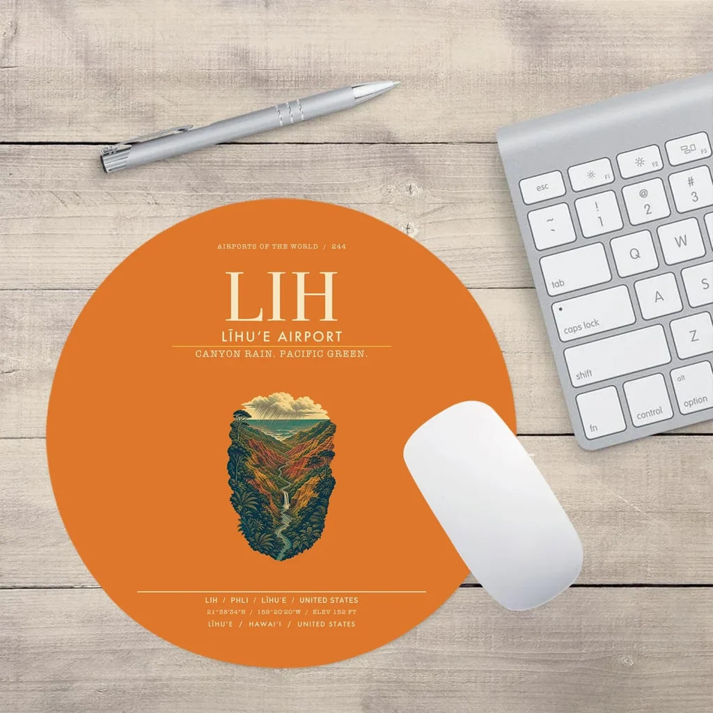 Līhuʻe Airport (LIH) design on orange round mouse pad