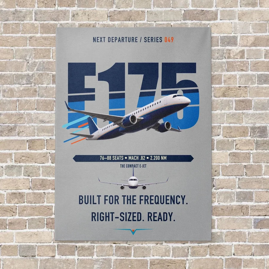 Embraer E175 vertical canvas print - no frame - light gray background