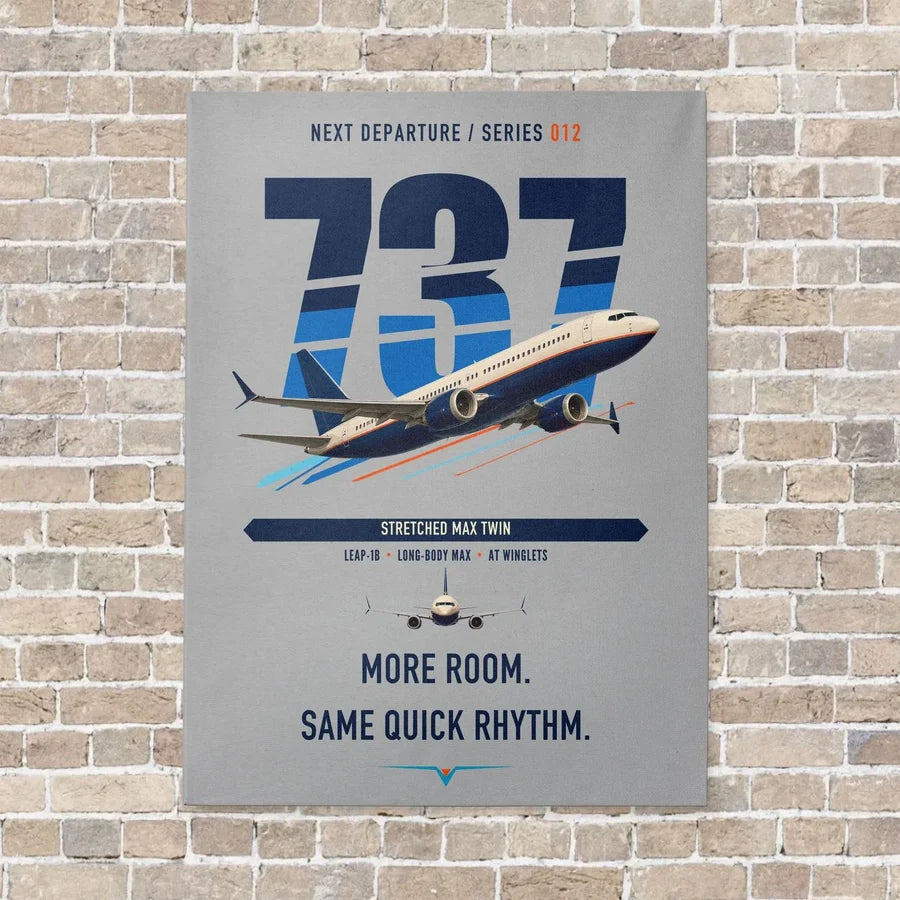 Boeing 737 MAX 9 vertical canvas print - no frame - light gray background