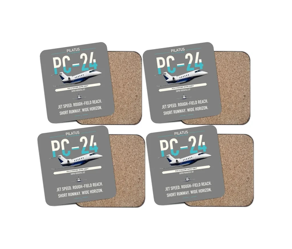 Pilatus PC-24 design on gray 4 pieces set coaster