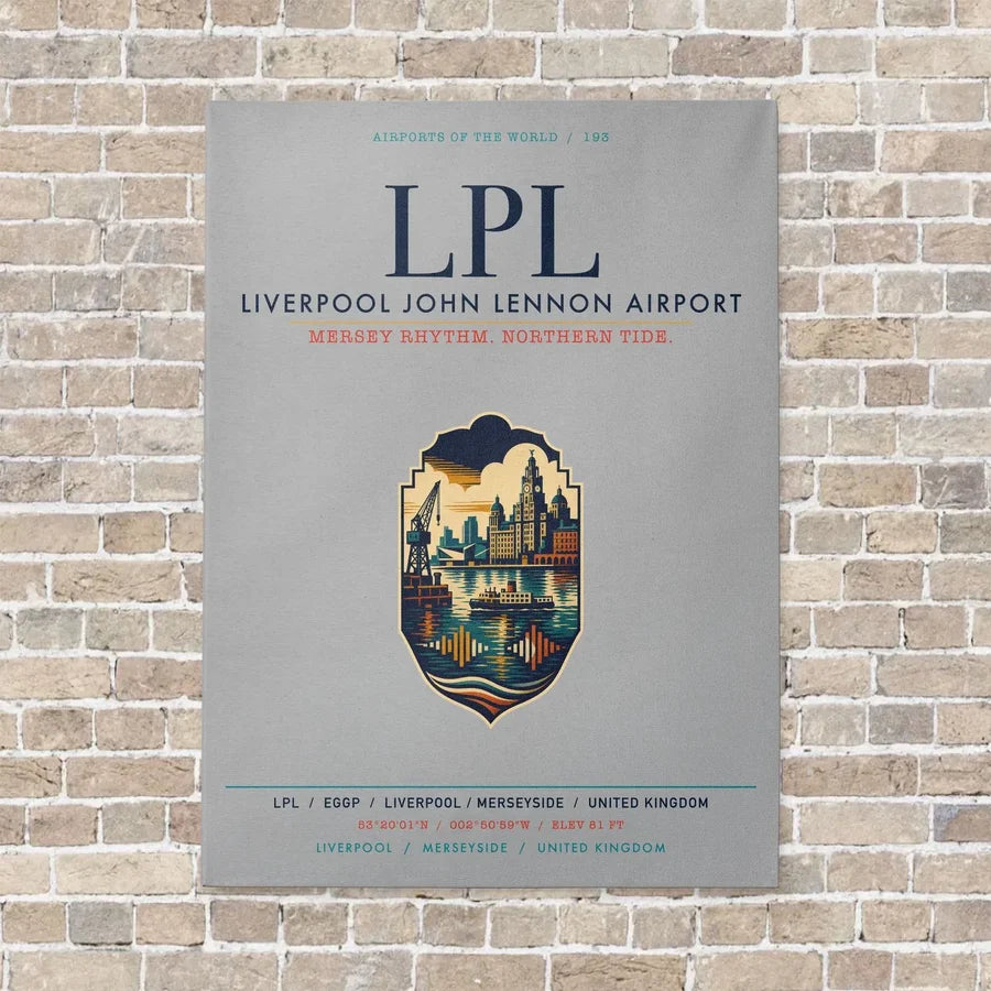 Liverpool John Lennon Airport LPL vertical canvas print - no frame - light gray background