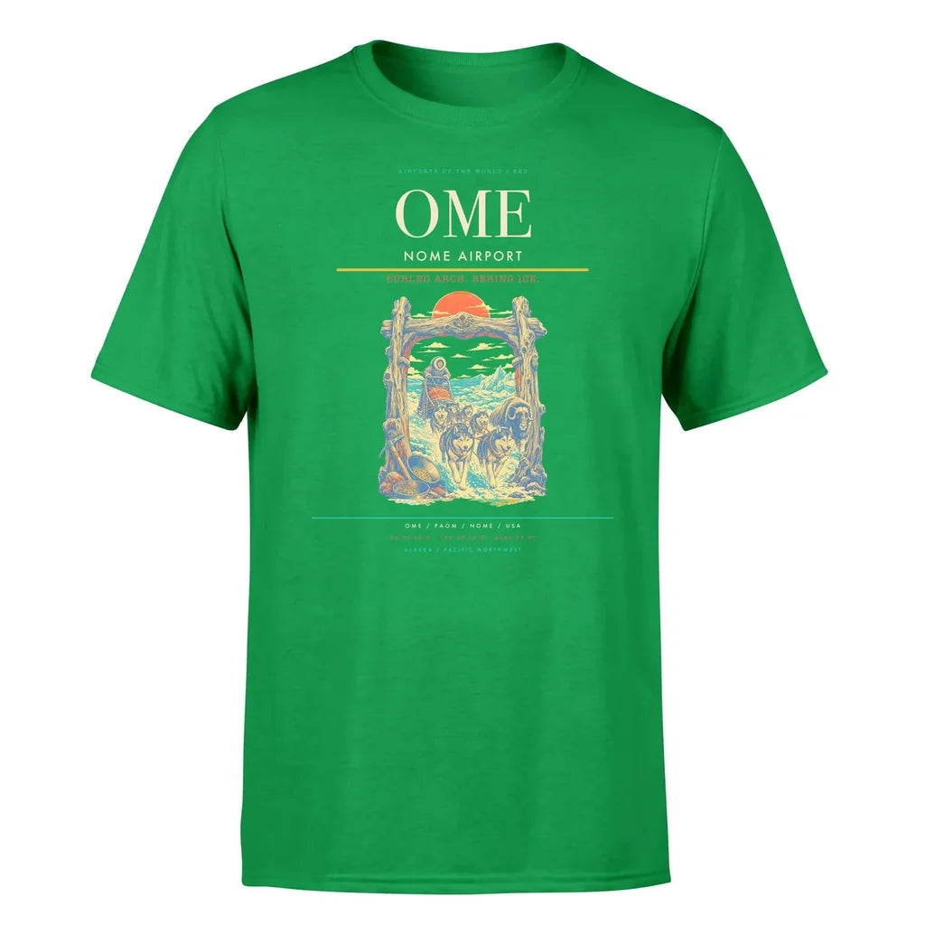 Nome Airport (OME) T-Shirt single-side front print in Green | nome-airport-ome-double-side-t-shirt