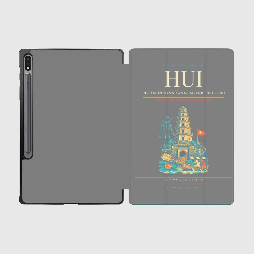 Phu Bai International Airport (HUI) design on gray samsung tablet tablet case