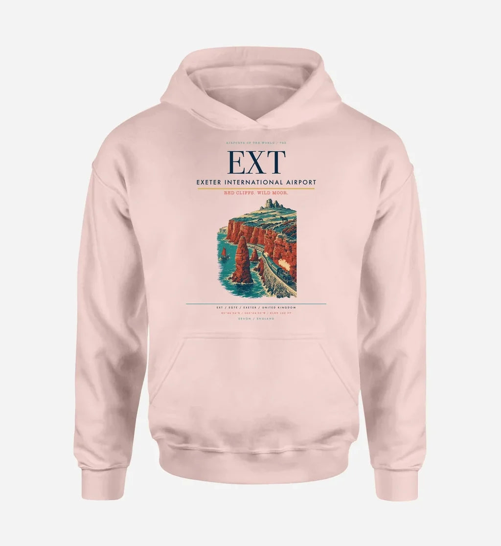 Exeter International Airport (EXT) design on pink hoodie single-side print
