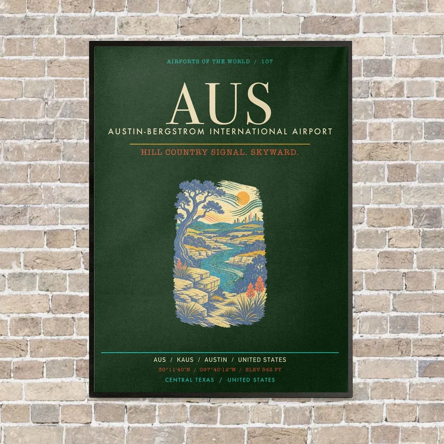 Austin-Bergstrom International Airport AUS - Canvas Framed - Dark Green