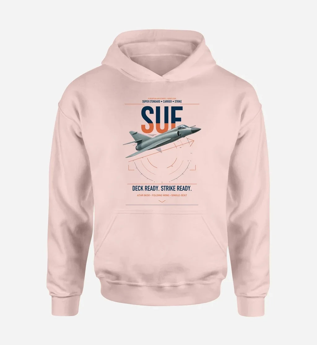 Dassault Super Étendard design on pink double-side hoodie, single-side print