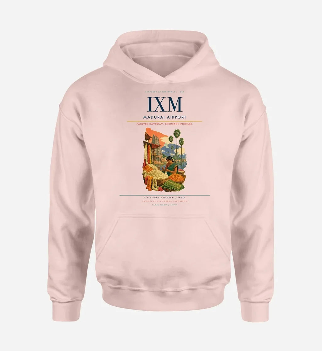 Madurai Airport (IXM) design on pink hoodie single-side print